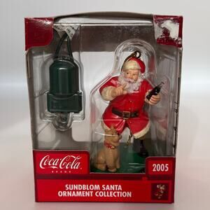 Vintage 2005 Coca Cola Santa and Dog Rotating Ornament Sundblom Collectible